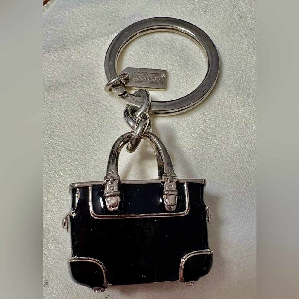 UNIQUE RARE Coach Black and Silver Handbag Keychain